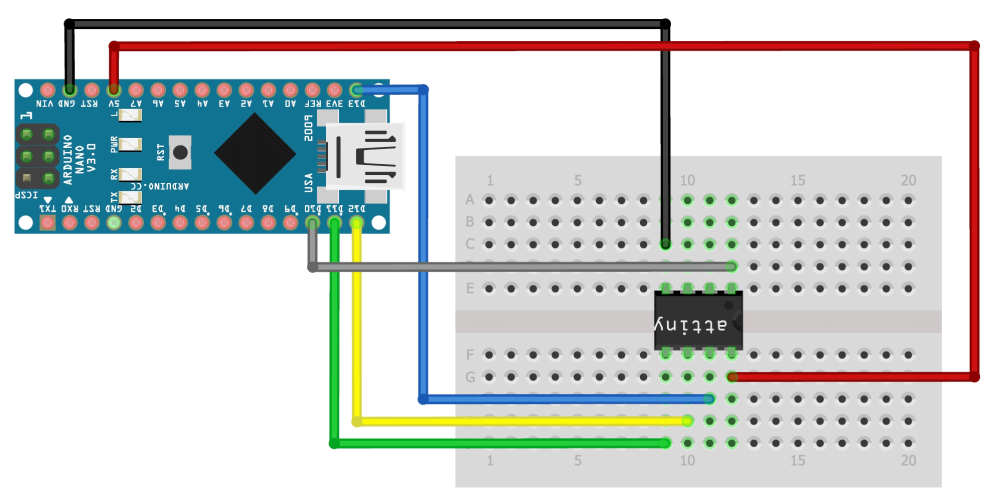 Схема подключения ATtiny к Arduino Nano